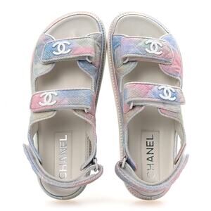 Chanel NIB Interlocking CC Logo Rainbow Quilted Slingback Dad Sandals 41.5 NEW